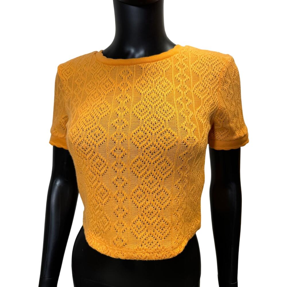 $39 Zara Mandarin Crochet Scallop Trim Top Tshirt S NWT